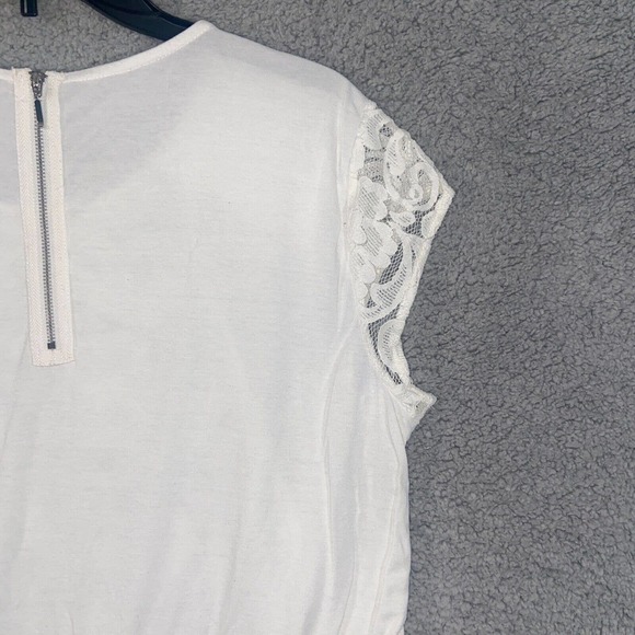 Chico's Top Womens 1 White Floral Lace Slit Back Cap Sleeves Zip Back Casual - Picture 5 of 12